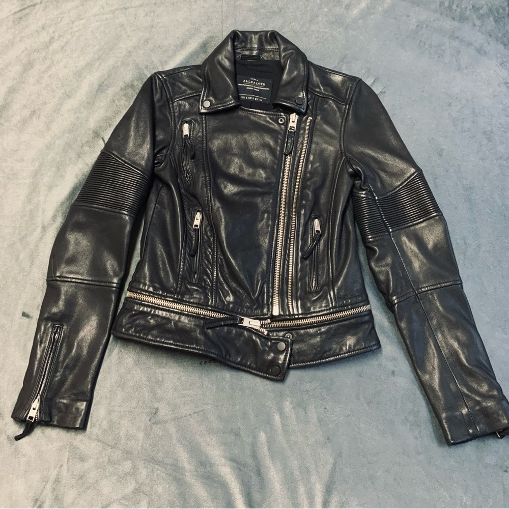 All Saints Women's Black Leather Jacket Size 2